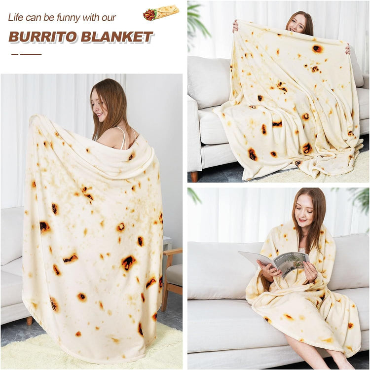 RAINBEAN 71IN Burritos-Doppeldecken in Erwachsenengröße, Tortilla-Decke für Kinder, coole Geschenke für Männer und Jungen, originelle Lebensmittel-Wickeldecke, Taco-Decken als Geburtstagsgeschenk, weißer Elefant